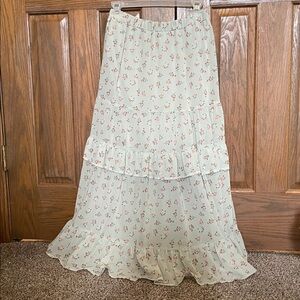 Floral Tiered Green Skirt